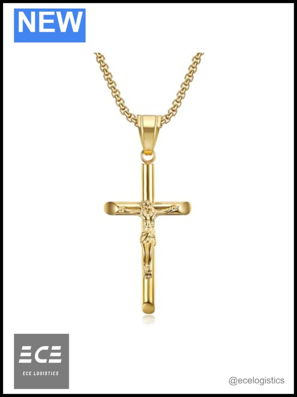 18k Gold Crucifix Cross Pendant Necklace 3MM Chain Religious Gift Unisex